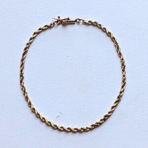 Vintage Designer 14K Yellow Gold Diamond Cut Twisted Rope Chain Bracelet 7"